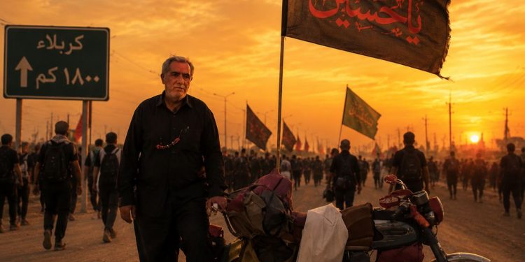 پیرمردی که با یک موتور قدیمی، راهی کربلا شد
